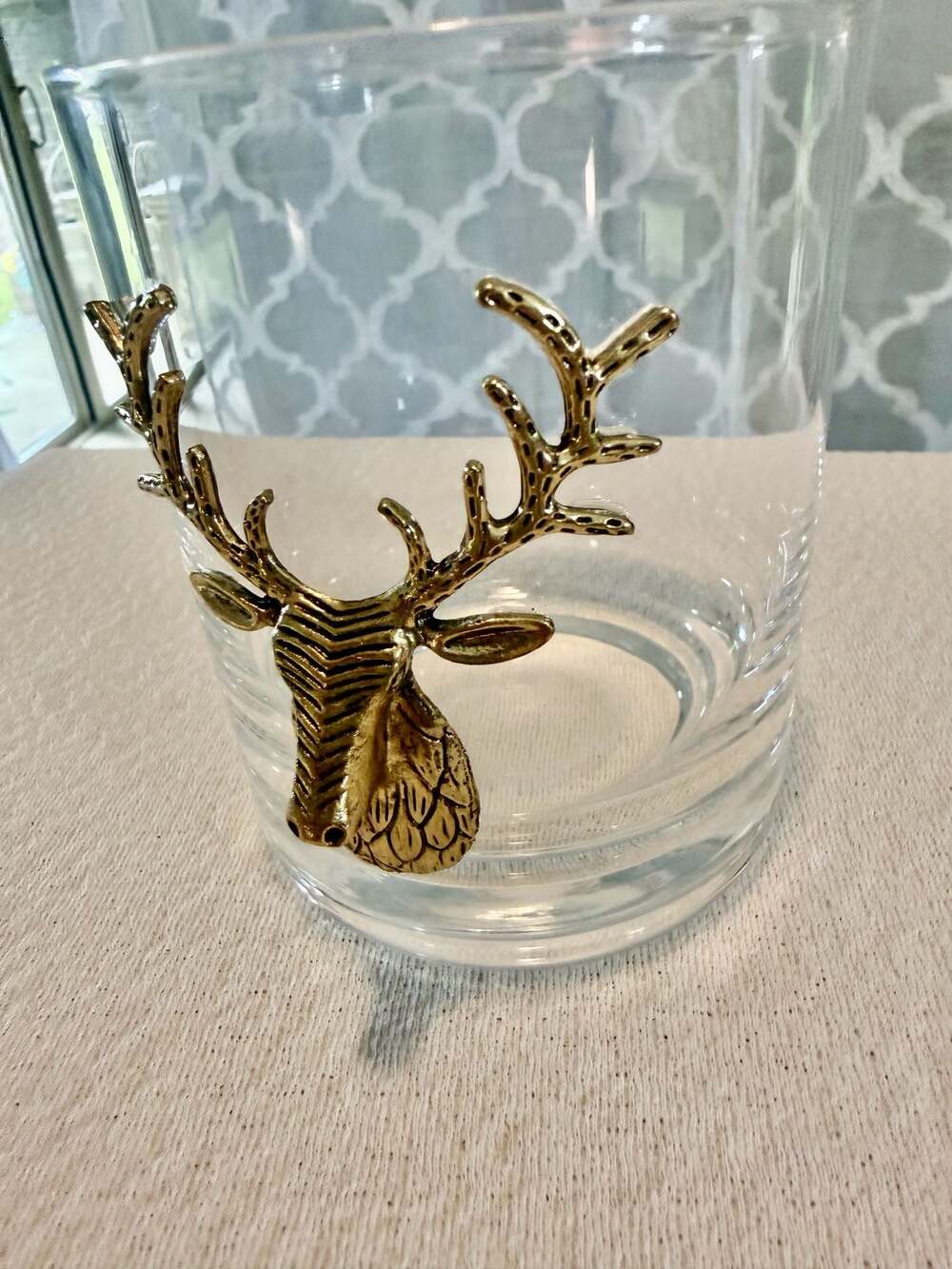 Clear Glass Whiskey Tumbler with Gold-Tone Stag Head Replacement - Picture 2 of 5